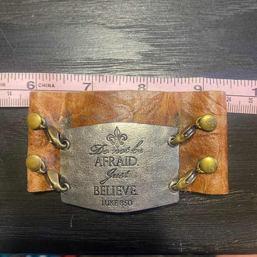 Luke 8:50 Biblical quote leather adjustable bracelet cuff